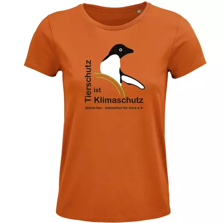 Damen Rundhals T-Shirt – Motiv "Tierschutz ist Klimaschutz – Farbe "Orange" (400)
