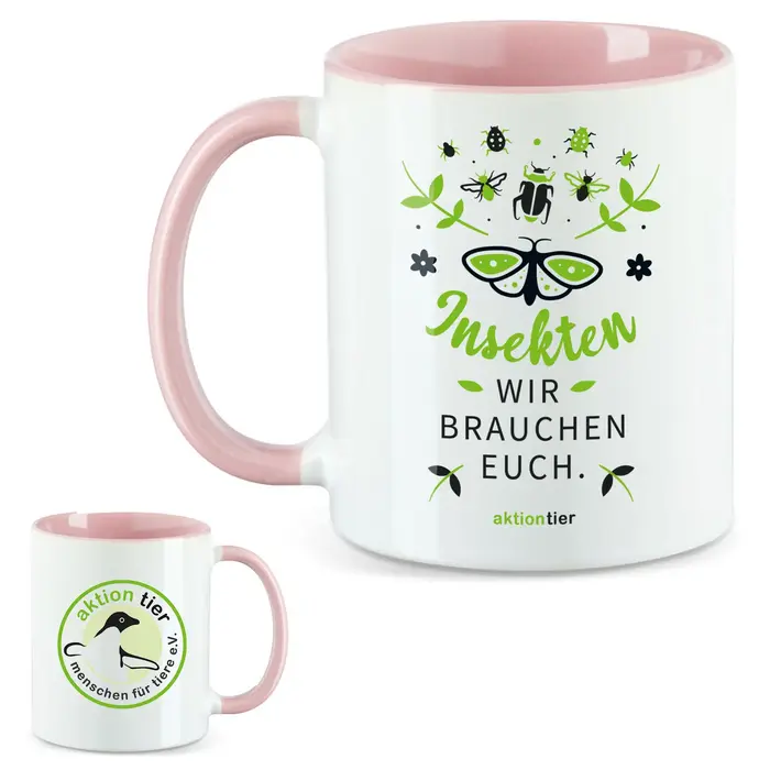 aktion tier Tasse – Motiv: "Insekten, wir brauchen euch" – Farbe: "Rosa" aktion tier Tasse – Motiv: "Insekten, wir brauchen euch" – Farbe: "Rosa"