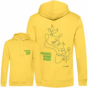 Hoodie – Motiv: "Tierschutz beginnt im Kopf" - Farbe: Yellow Frizz