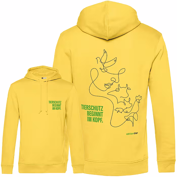 Hoodie – Motiv: "Tierschutz beginnt im Kopf" - Farbe: Yellow Frizz