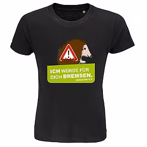 Kinder Rundhals T-Shirt - Motiv Igel "Ich würde für dich bremsen", Farbe: Deep Black
