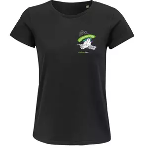 Damen Rundhals T-Shirt – Motiv "Taube" – Farbe: "deep-black-309"