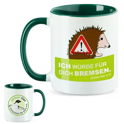 aktion tier Tasse – Motiv: "Igelschutz" – Farbe: "Dunkelgrün"